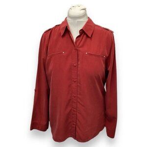 Chico’s Women’s Long Sleeve Button Down Shirt, Red, size 2